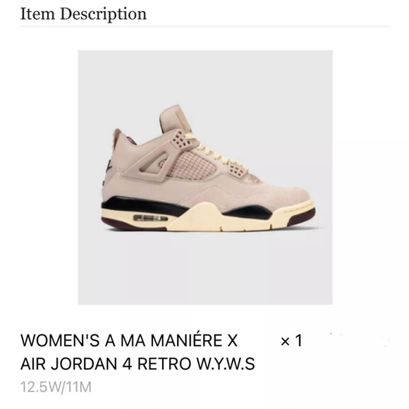 Jordan 4 A Ma Maniere W.Y.W.S size 11 Men's/12.5 Women's - Picture 12 of 16